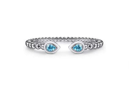 925 Sterling Silver Bujukan Blue Topaz Open Bangle Bracelet With White Ename