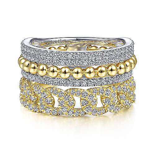 14K White-Yellow Gold Bujukan Diamond Easy Stackable Ring