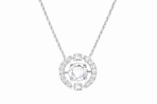 Una necklace Round cut, White, Rhodium plated