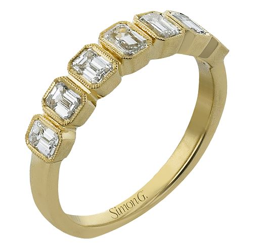 Lady's Yellow 18 Karat Bezel Fashion Ring Size 6.5 With 7 = 0.96Tw Emerald G Vs1 Diamonds