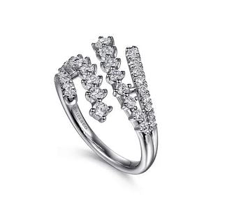 14k White Gold Multi Row Graduating Diamond Bypass Ring