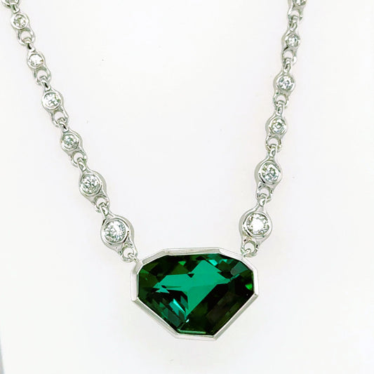 Necklace, 18KW, Bezel Set Tourmaline