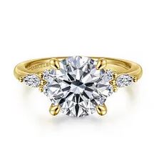 14k Yellow Gold Round Diamond Cluster Engagement Ring