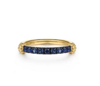 14K Yellow Gold Bujukan and Blue Sapphire Stackable Ring