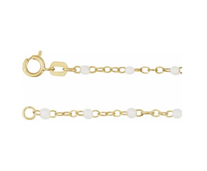 14K Yellow 2 mm Adjustable White Enamel Bead 17-18" Chain
