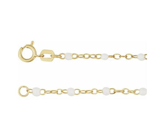 14K Yellow 2 mm Adjustable White Enamel Bead 17-18" Chain