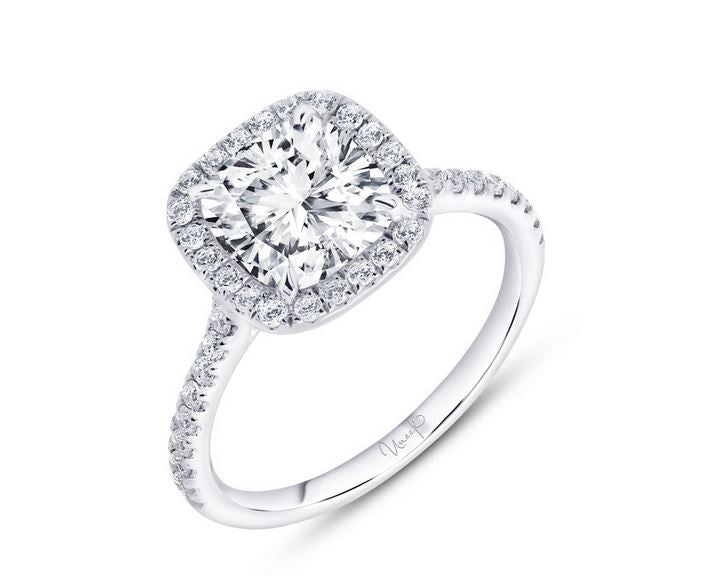 14K White Uneek Timeless Collection Halo Cushion Cut Engagement Ring