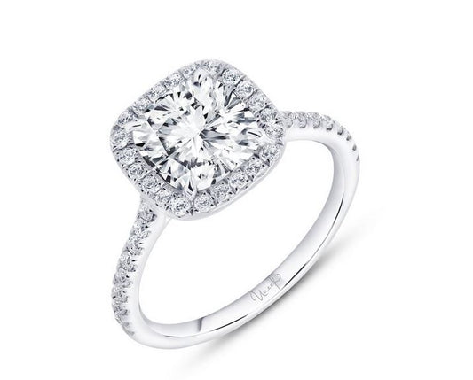 14K White Uneek Timeless Collection Halo Cushion Cut Engagement Ring