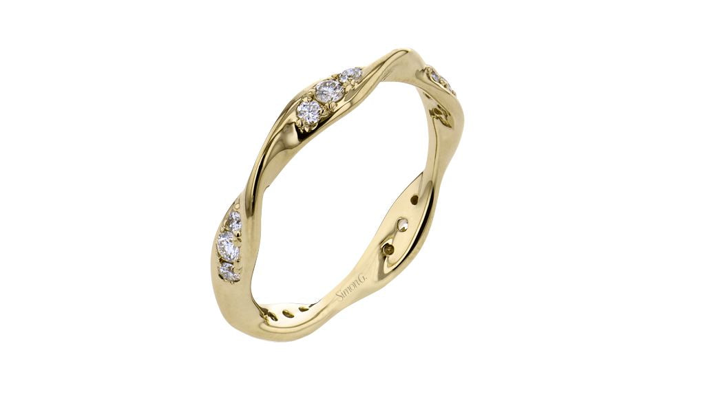 Lady's Yellow 14 Karat Stackable Wedding Band Size 6.5 With 15 = 0.32Twt Round G Vs1 Diamonds