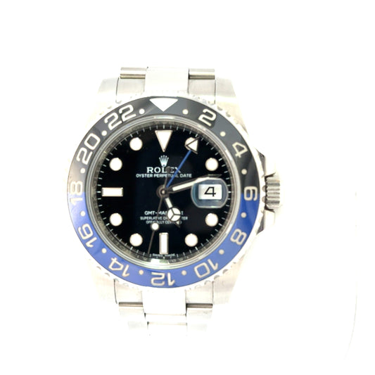 Preown 40Mm Gmt-Master Ii "Batman", Ss Case, Black Dial, Ss Bezel With Blue & Black Ceramic Insert, Ss Oyster Bracelet. Complete. Ref 116710Blnr, 1502K951, Card 04.27.2015