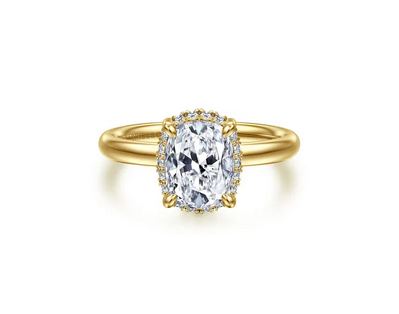 14K Yellow Gold Elongated Cushion Hidden Halo Diamond Engagement Ring