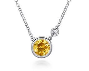 925 Sterling Silver Citrine and Diamond Pendant Necklace