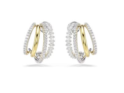 Hyperbola hoop earrings Mixed cuts, Mini, White, Mixed metal finish