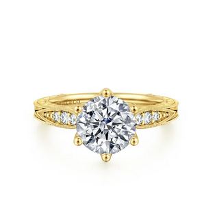 Alloy Vintage Inspired 14K Yellow Gold Round Diamond Engagement Ring