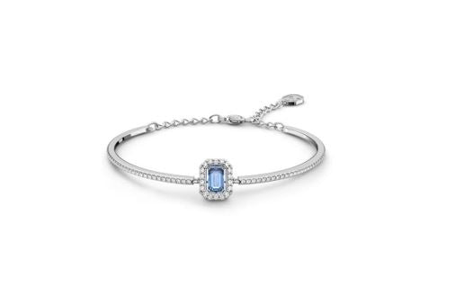Una bangle Octagon cut, Pavé, Blue, Rhodium plated