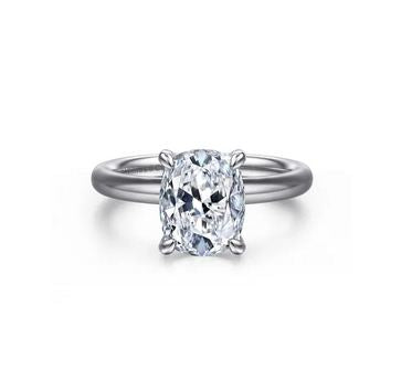 14K White Gold Elongated Cushion Solitaire Diamond Engagement Ring