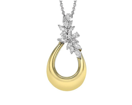 Lady's Two-Tone 18 Karat Free Form Pendant Length 18 With 11=0.44Tw Marquise G Vs1 Diamonds And 3=0.15Tw Princess G Vs1 Diamonds