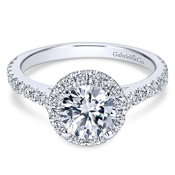 14K White Gold Round Halo Diamond Engagement Ring