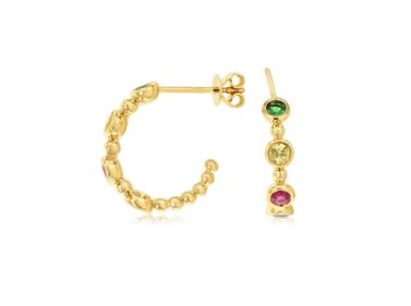 Lady's Yellow 14 Karat Small Hoop Earrings With 0.78Tw Round Sapphires