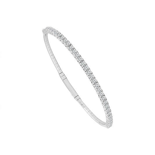 14K White 2ct Half Diamond Flexi Bangle