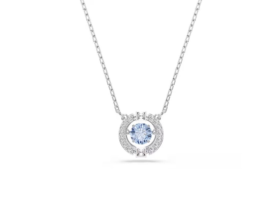 Una necklace Round cut, Blue, Rhodium plated