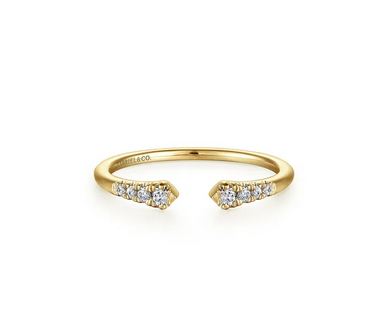 14k Yellow Gold Open Reverse Tapered Stackable Diamond Ring