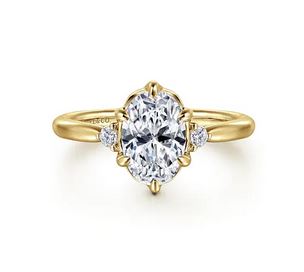 14k Yellow Gold Oval Three Stone Diamond Engagement Ring