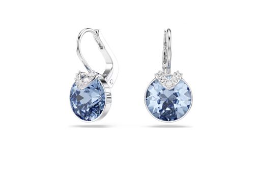 Bella V drop earrings Round cut, Blue, Rhodium plated