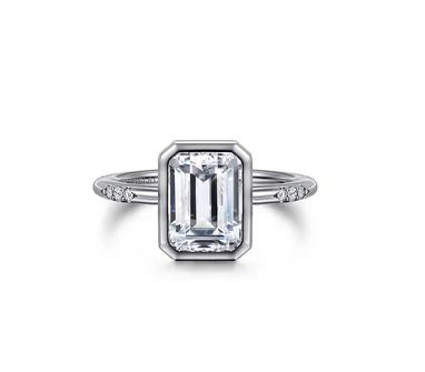 14K White Gold Emerald Cut Diamond Engagement Ring