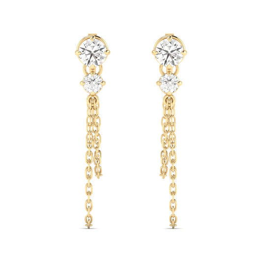 14K Yellow Gold Starlight Two Stone Chain Earrings