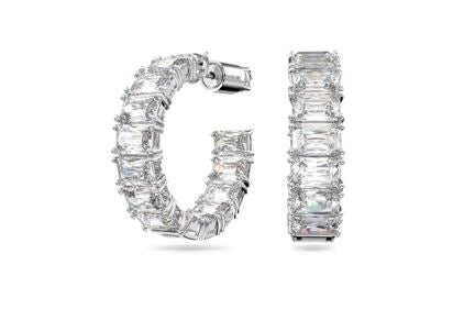 Millenia hoop earrings Octagon cut, White, Rhodium plated