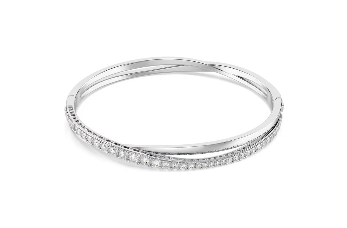 Hyperbola bangle White, Rhodium plated