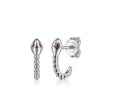 925 Sterling Silver Snake Bujukan Ruby J Hoop Stud Earrings