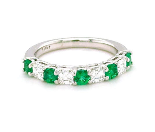 Alternating Emerald & Diamond Stackable Band