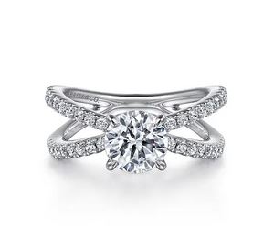14k White Gold Split Shank Round Diamond Engagement Ring
