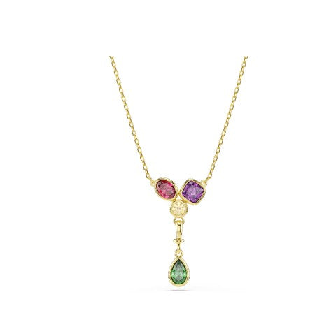 Imber Y pendant, Mixed cuts, Multicolored, 18K gold plated