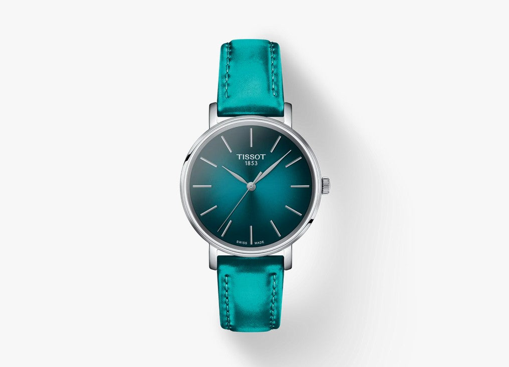 Everytime Lady's Stainless Steel Green Leather Strap with Green Index Watch