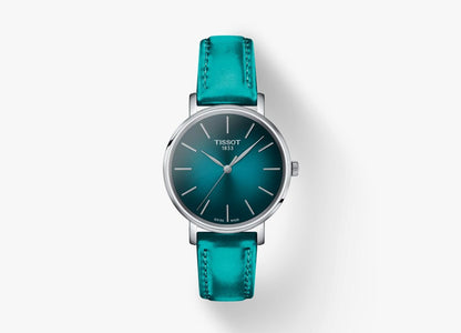 Everytime Lady's Stainless Steel Green Leather Strap with Green Index Watch