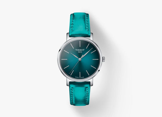 Everytime Lady's Stainless Steel Green Leather Strap with Green Index Watch