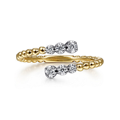 14k White-yellow Gold Bujukan Ball And Diamond Open Bypass Ring - 0.14 ct