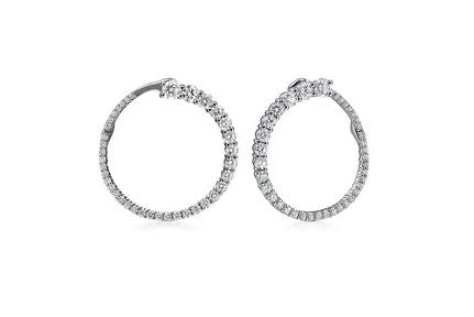 14K White Gold Open Diamond Circle Bypass Hoop Earrings
