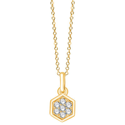 14K Yellow 0.09cttw Honeycomb Hexagon Charm Pendant