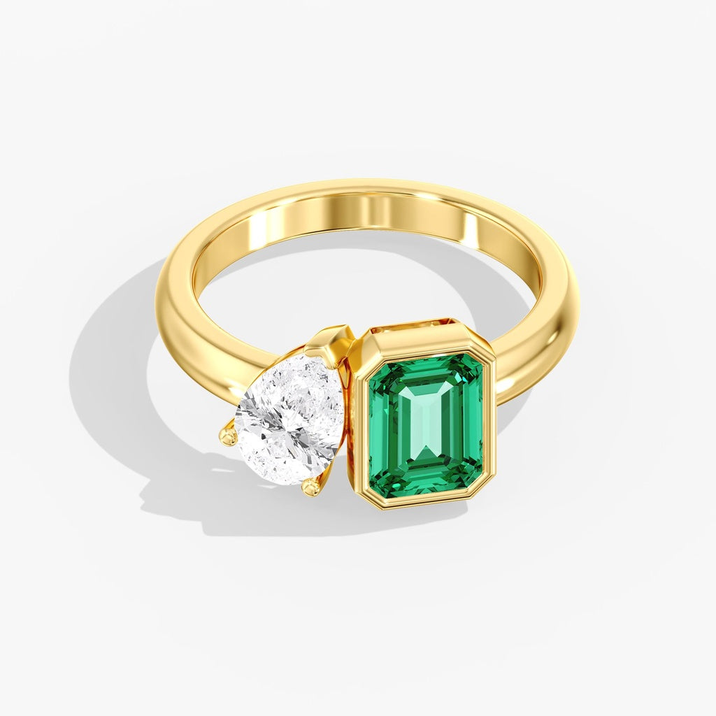 14K Yellow Lab Grown Emerald and Diamond Ring
