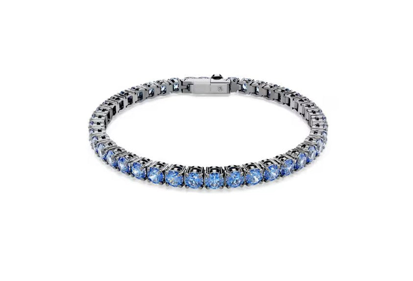Matrix Tennis bracelet Round cut, Blue, Ruthenium plated
