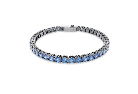 Matrix Tennis bracelet Round cut, Blue, Ruthenium plated