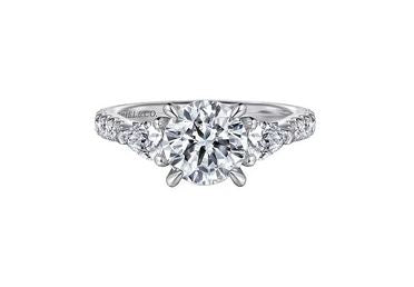 14K White Gold Round Three Stone Diamond Engagement Ring