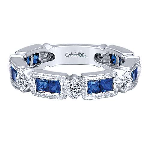 14k White Gold Alternating Sapphire & Diamond Stackable Ring