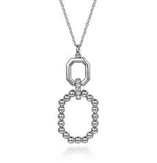 925 Sterling Silver Octagon White Sapphire Bujukan Drop Pendant Necklace