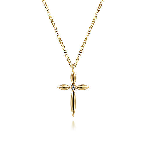 14k Yellow Gold Diamond Cross Pendant Necklace