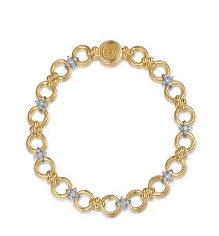 14K White & Yellow Gold Bujukan Diamond and Hollow Link Chain Bracelet